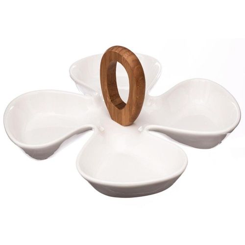 Plat Apéritif À Poignée "Trèfle" 28cm Blanc