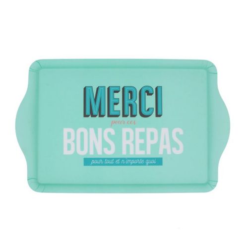Paris Prix - Plateau De Service Imprimé "Merci" 47cm Bleu
