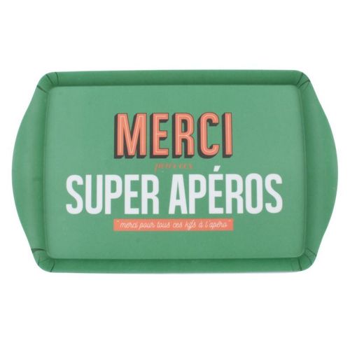 Paris Prix - Plateau De Service Imprimé "Merci" 37cm Vert