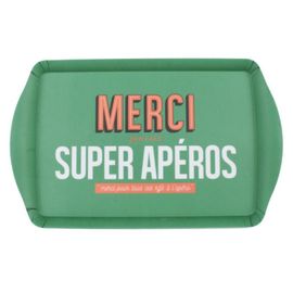Paris Prix - Plateau De Service Imprimé "Merci" 37cm Vert