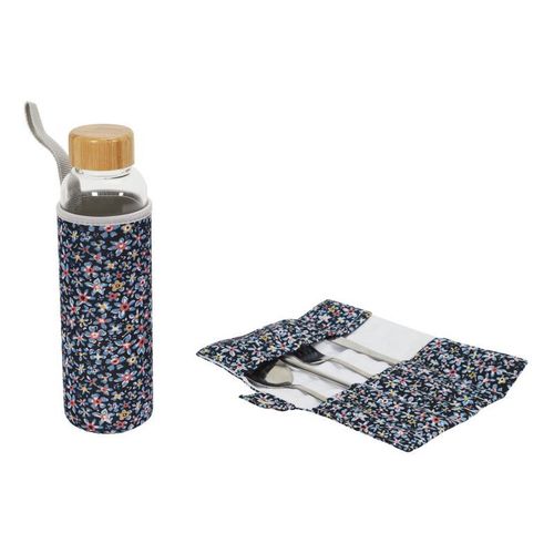 Paris Prix - Coffret Bouteille & Couverts "Pochette" 50cl Bleu