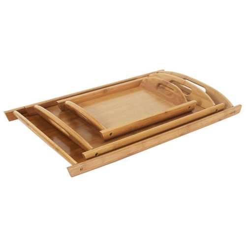 Paris Prix - Lot De 3 Plateaux De Service "Bambou" 52cm Beige