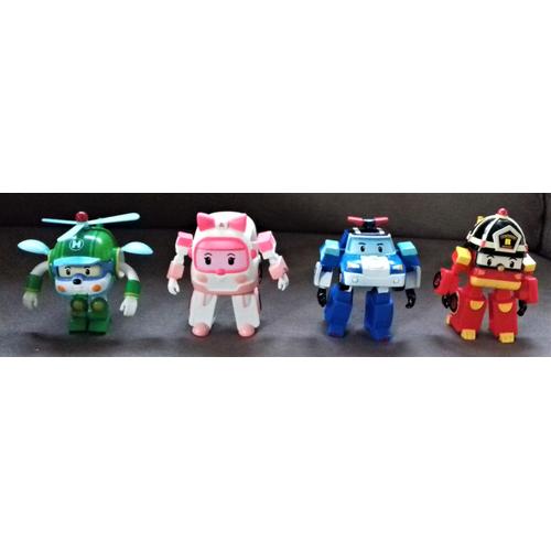 4 Figurines Robocar - Poli (Police), Roy (Camion De Pompier), Heli (Hélicoptère) Et Amber (Ambulance)