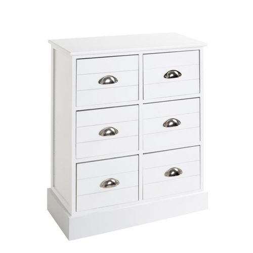 Paris Prix - Commode 6 Tiroirs "Lavido" 75cm Blanc Laqué