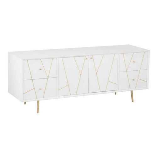Paris Prix - Buffet 4 Tiroirs & 2 Portes "Remina" 150cm Blanc & Or