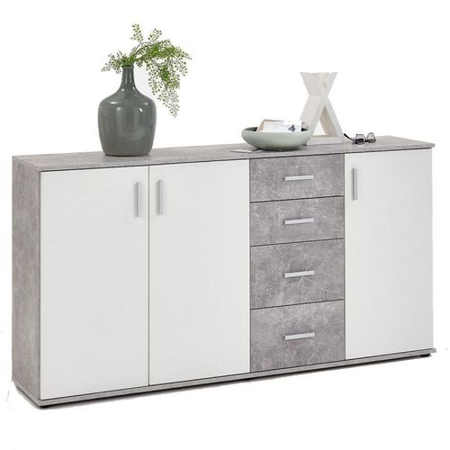 Paris Prix - Commode 3 Portes Design "Bilo" 160cm Gris & Blanc