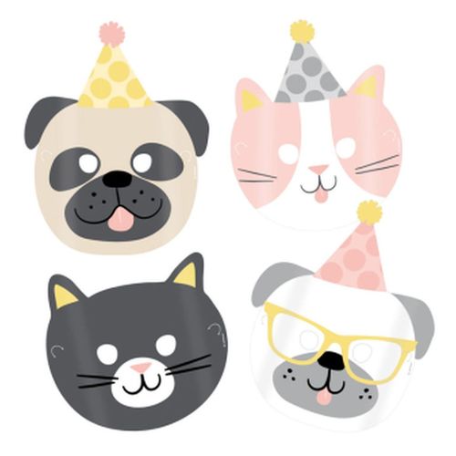 Lot 8 Masques Cartonnés Assortis 16,7 Cm X 23,2 Cm Hello Pets, Bonjour Les Animaux