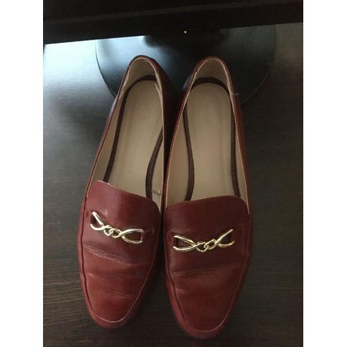 Chaussure Zara Mocassins En Cuir Rouge - 38