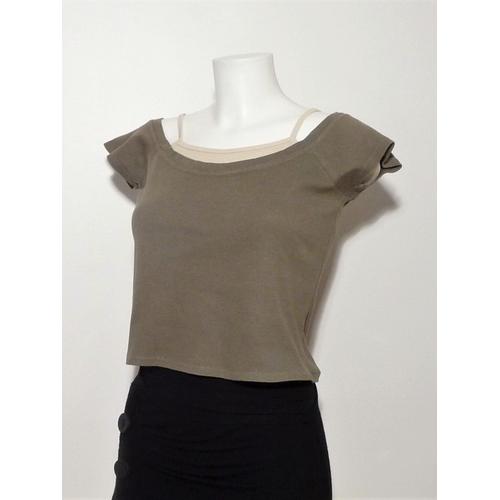 Top/ Tee Shirt Coton Kaki Et Beige Effet Double Top- Taille 34/36- 3 Suisses