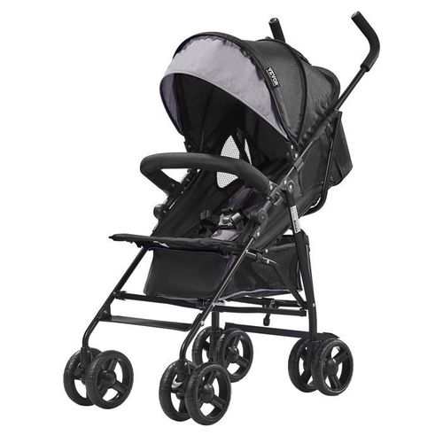 Poussette Légère Pour Bébé-Vevor-Poussette Pour Tout-Petit Compacte Avec Dossier Inclinable Multipositions-Gris Clair Noir