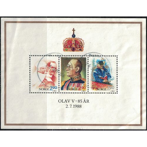 Norvège 1988 Bloc Feuillet Oblitéré Used 85 Ans Naissance King Olav V Roi Y&t No Bf9 Su