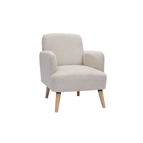 Fauteuil Scandinave En Tissu Effet Velours Texturé Beige Et Bois Clair Isko