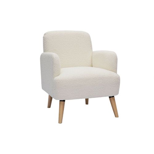 Fauteuil Scandinave En Tissu Effet Laine Bouclée Et Bois Clair Isko