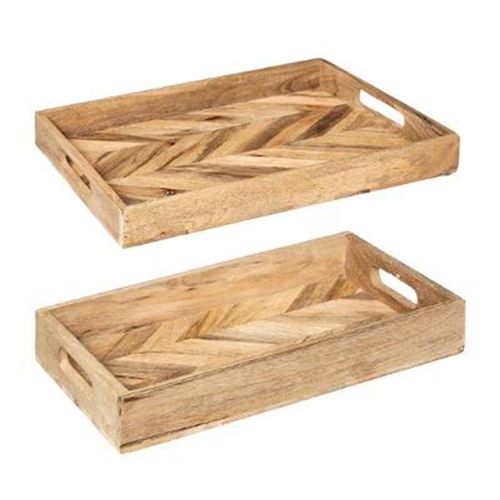 Lot De 2 Plateaux En Bois "Wild" 41cm Beige
