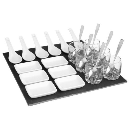 Set Apéritif 25 Pièces Carré "Ardoise" 30cm Blanc