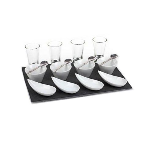 Service Apéritif Ardoise "17 Pièces" 32cm Gris & Blanc