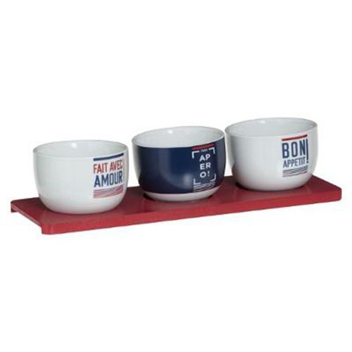 Set Apéritif 4 Pièces "French" 27cm Blanc & Bleu