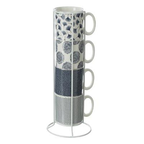 Lot De 4 Mugs & Rack "Japan" 26cl Blanc