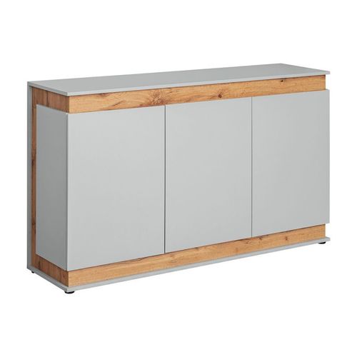 Paris Prix - Buffet 3 Portes Design "Berlin" 150cm Gris & Naturel