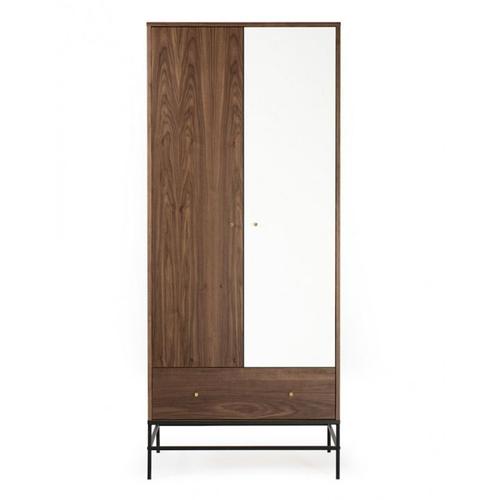 Paris Prix - Armoire 2 Portes & 1 Tiroir "Flo" 190cm Noyer & Blanc