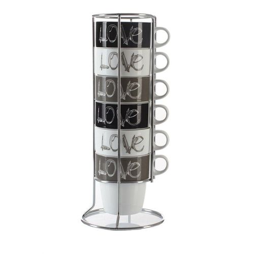 Set De 6 Mugs Avec Rack "Love" 26cl Beige