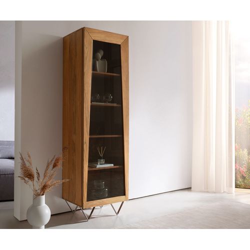 Vitrine Kayu Acacia Naturel 55x180 Cm 1 Porte Pied En V Buffet Haut