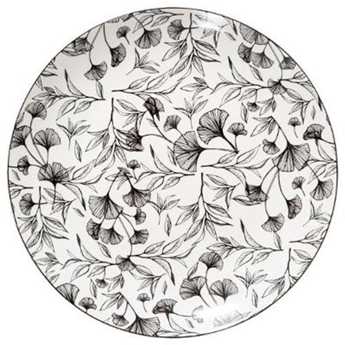 Lot De 6 Assiettes Plates "Black Floral" 27cm Noir