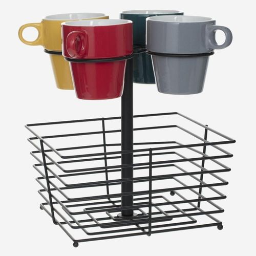Lot De 4 Mugs & Panier À Capsules "Mino" 26cl Noir