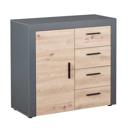 Commode 4 Tiroirs "Tabel" 94cm Chêne & Anthracite