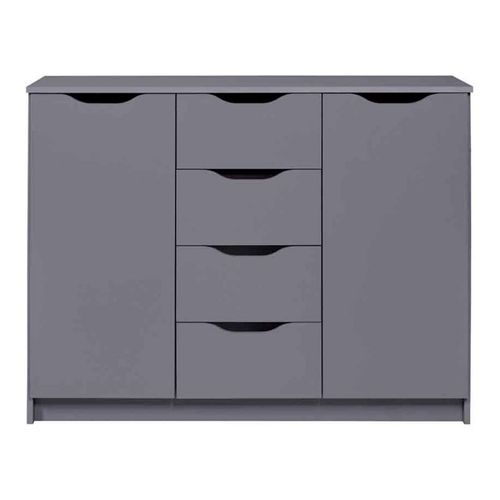 Paris Prix - Commode 2 Portes & 4 Tiroirs "Litania" 122cm Gris