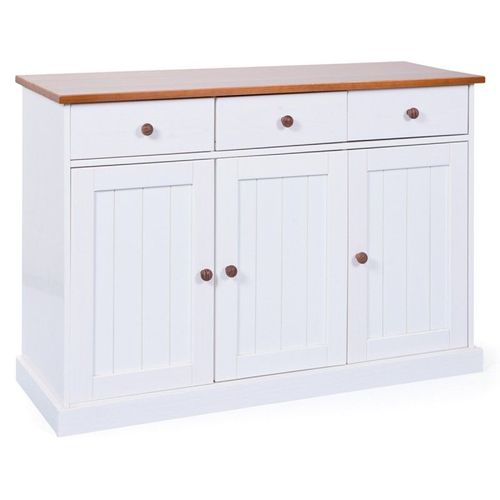 Buffet Bois 3 Portes "Takao" 130cm Blanc & Naturel