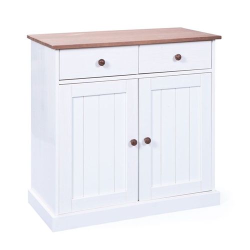 Bahut Bas 2 Portes "Takao" 90cm Blanc & Naturel