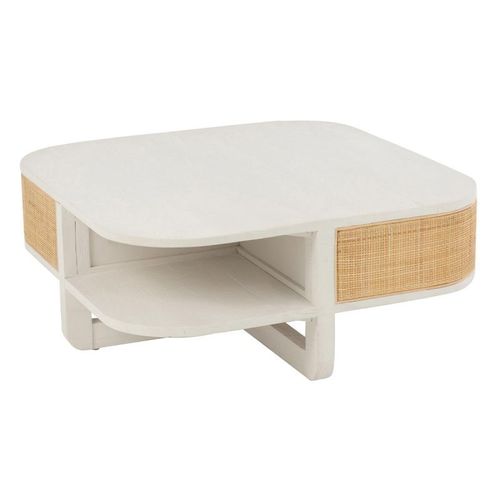 Paris Prix - Table Basse En Rotin "Molly" 85cm Blanc & Beige