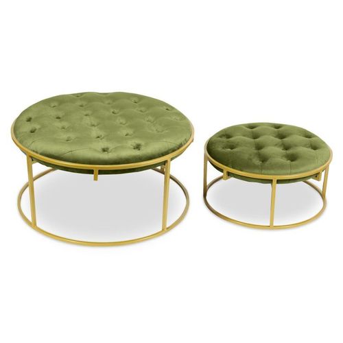 Lot De 2 Poufs Design En Velours "Valona" 75cm Kaki