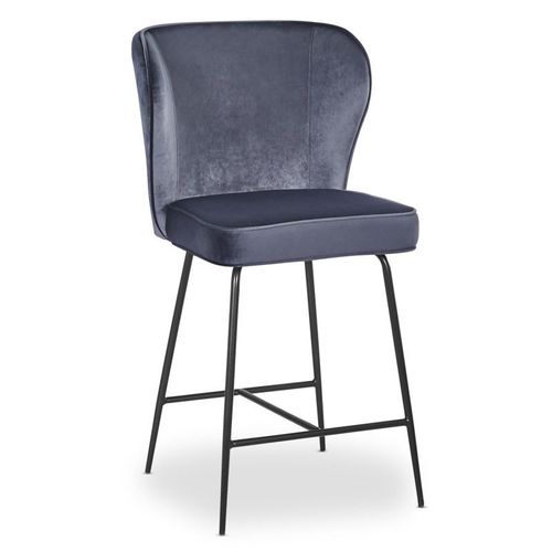 Chaise De Bar Velours Design "Elsa" 100cm Gris