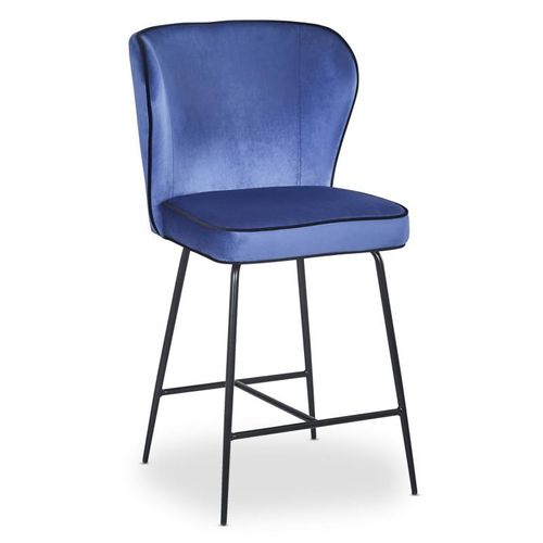 Chaise De Bar Velours Design "Elsa" 100cm Bleu