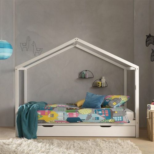 Paris Prix - Lit Enfant Cabane & Tiroir "Dallas Ii" 90x200cm Blanc