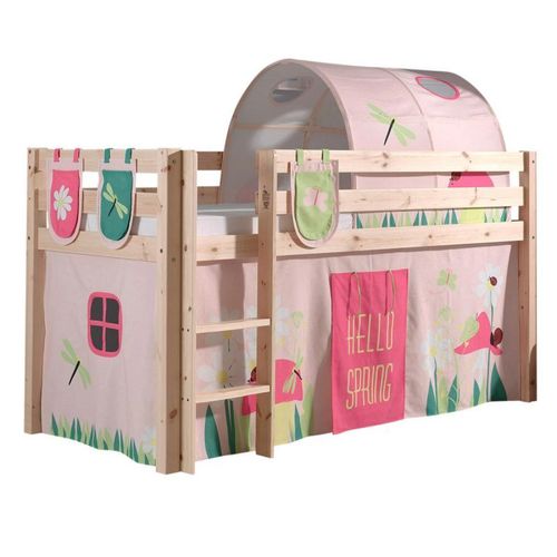 Paris Prix - Pack - Lit Enfant Surélevé, Tente, 3 Pochettes & Tunnel "Pino Spring" Naturel