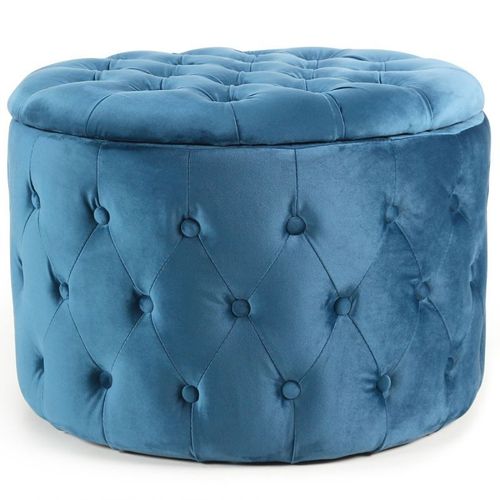 Paris Prix - Pouf Rond Design En Velours "Visalni" 60cm Bleu
