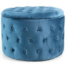 Paris Prix - Pouf Rond Design En Velours "Visalni" 60cm Bleu