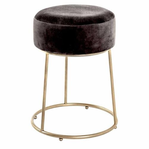 Paris Prix - Tabouret En Velours Rond "Raina" 46cm Gris