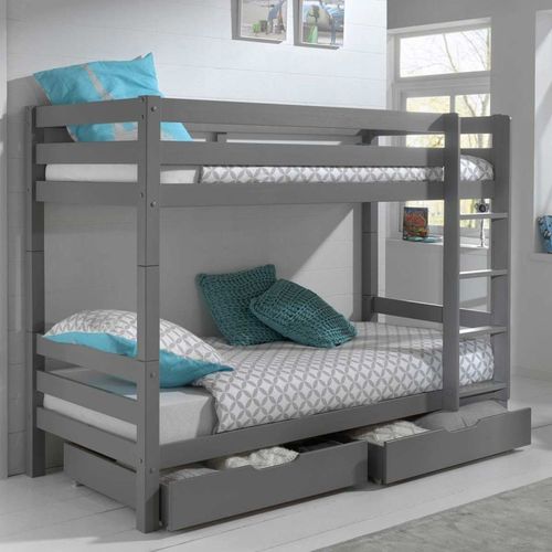 Pack - Lit Superposé Enfant & 2 Tiroirs "Pino Ii" Gris