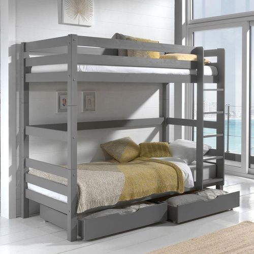 Pack - Lit Superposé Enfant & 2 Tiroirs "Pino Iii" Gris