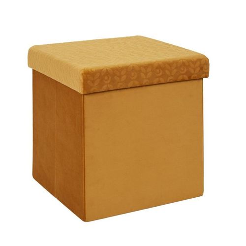 Pouf Pliable & Coffre "Rétro" 38cm Jaune Moutarde