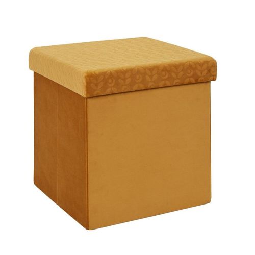 Paris Prix - Pouf Pliable & Coffre "Rétro" 38cm Jaune Moutarde