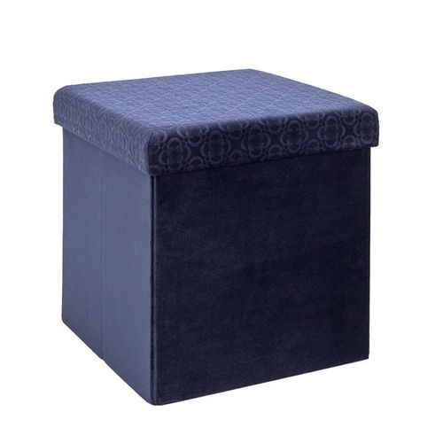 Pouf Pliable & Coffre "Rétro" 38cm Bleu Nuit