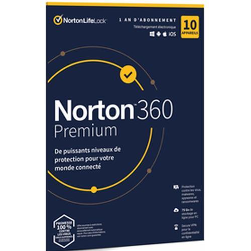 Sans Cb - Norton 360 Premium Esd - 10 Appareils - 10app - 1 An - 75gb Cloud -Envoyé Par Mail