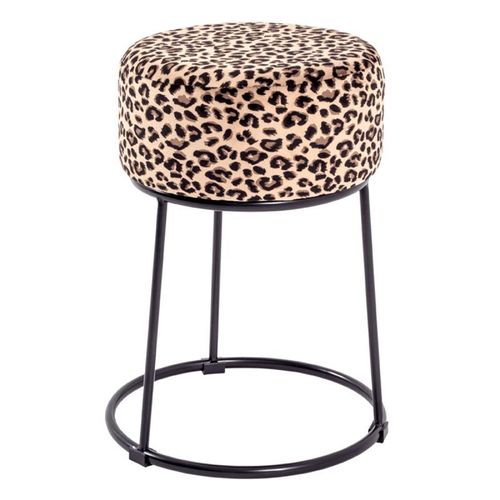 Tabouret En Velours "Motif Léopard" 46cm Marron