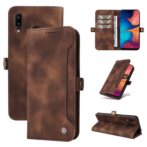 Coque Samsung Galaxy A20,Etui A Rabat Pour Samsung Galaxy A20,Etui Portefeuille 4 Emplacements Pour Cartes,1 Money Pocket,Coque Pour Samsung Galaxy A20,Marron