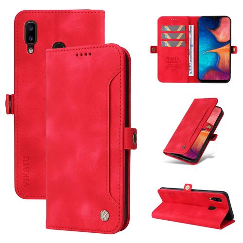 Coque Samsung Galaxy A30,Etui A Rabat Pour Samsung Galaxy A30,Etui Portefeuille 4 Emplacements Pour Cartes,1 Money Pocket,Coque Pour Samsung Galaxy A30,Rouge